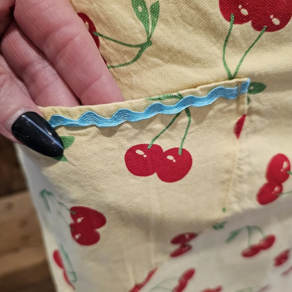 Retro Yellow Cotton Half Apron w/ Cherry Design